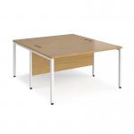 Maestro 25 back to back straight desks 1400mm x 1600mm - white bench leg frame and oak top