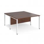 Maestro 25 back to back straight desks 1400mm x 1600mm - white bench leg frame and walnut top