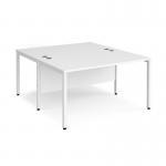 Maestro 25 back to back straight desks 1400mm x 1600mm - white bench leg frame, white top MB1416BWHWH