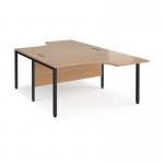 Maestro 25 back to back ergonomic desks 1400mm deep - black bench leg frame, beech top MB14EBKB