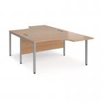 Maestro 25 back to back ergonomic desks 1400mm deep - silver bench leg frame, beech top MB14EBSB