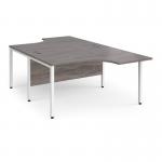 Maestro 25 back to back ergonomic desks 1400mm deep - white bench leg frame, grey oak top MB14EBWHGO