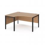 Maestro 25 left hand ergonomic desk 1400mm wide - black bench leg frame and beech top