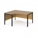 Maestro 25 left hand ergonomic desk 1400mm wide - black bench leg frame, oak top MB14ELKO
