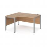Maestro 25 left hand ergonomic desk 1400mm wide - silver bench leg frame and beech top