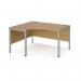 Maestro 25 left hand ergonomic desk 1400mm wide - silver bench leg frame, oak top MB14ELSO