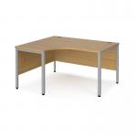 Maestro 25 left hand ergonomic desk 1400mm wide - silver bench leg frame and oak top