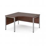 Maestro 25 left hand ergonomic desk 1400mm wide - silver bench leg frame, walnut top MB14ELSW