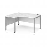 Maestro 25 left hand ergonomic desk 1400mm wide - silver bench leg frame and white top