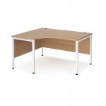 Maestro 25 left hand ergonomic desk 1400mm wide - white bench leg frame, beech top MB14ELWHB