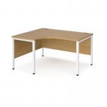Maestro 25 left hand ergonomic desk 1400mm wide - white bench leg frame and oak top