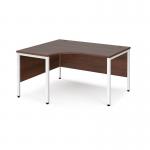 Maestro 25 left hand ergonomic desk 1400mm wide - white bench leg frame, walnut top MB14ELWHW