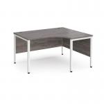 Maestro 25 right hand ergonomic desk 1400mm wide - white bench leg frame, grey oak top MB14ERWHGO