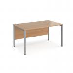 Maestro 25 straight desk 1400mm x 800mm - silver bench leg frame and beech top