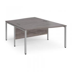 Maestro 25 back to back wave desks 1400mm deep - silver bench leg frame, grey oak top MB14WBSGO