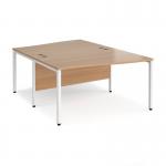 Maestro 25 back to back wave desks 1400mm deep - white bench leg frame, beech top MB14WBWHB