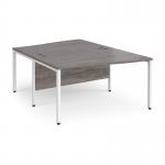 Maestro 25 back to back wave desks 1400mm deep - white bench leg frame, grey oak top MB14WBWHGO