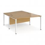 Maestro 25 back to back wave desks 1400mm deep - white bench leg frame, oak top MB14WBWHO