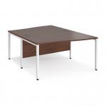 Maestro 25 back to back wave desks 1400mm deep - white bench leg frame, walnut top MB14WBWHW