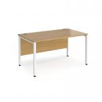 Maestro 25 straight desk 1400mm x 800mm - white bench leg frame and oak top