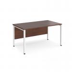 Maestro 25 straight desk 1400mm x 800mm - white bench leg frame and walnut top