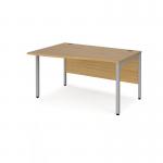 Maestro 25 left hand wave desk 1400mm wide - silver bench leg frame, oak top MB14WLSO