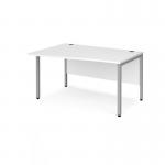 Maestro 25 left hand wave desk 1400mm wide - silver bench leg frame, white top MB14WLSWH