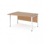 Maestro 25 left hand wave desk 1400mm wide - white bench leg frame, beech top MB14WLWHB