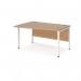 Maestro 25 left hand wave desk 1400mm wide - white bench leg frame, beech top MB14WLWHB