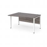 Maestro 25 left hand wave desk 1400mm wide - white bench leg frame, grey oak top MB14WLWHGO