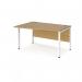 Maestro 25 left hand wave desk 1400mm wide - white bench leg frame, oak top MB14WLWHO