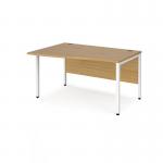 Maestro 25 left hand wave desk 1400mm wide - white bench leg frame, oak top MB14WLWHO