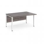 Maestro 25 right hand wave desk 1400mm wide - white bench leg frame, grey oak top MB14WRWHGO