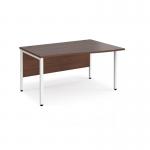 Maestro 25 right hand wave desk 1400mm wide - white bench leg frame, walnut top MB14WRWHW
