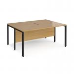 Maestro 25 back to back straight desks 1600mm x 1200mm - black bench leg frame, oak top MB1612BKO