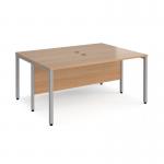 Maestro 25 back to back straight desks 1600mm x 1200mm - silver bench leg frame and beech top