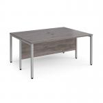 Maestro 25 back to back straight desks 1600mm x 1200mm - silver bench leg frame, grey oak top MB1612BSGO