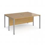 Maestro 25 back to back straight desks 1600mm x 1200mm - silver bench leg frame and oak top