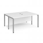 Maestro 25 back to back straight desks 1600mm x 1200mm - silver bench leg frame, white top MB1612BSWH