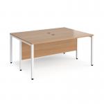 Maestro 25 back to back straight desks 1600mm x 1200mm - white bench leg frame and beech top