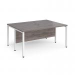 Maestro 25 back to back straight desks 1600mm x 1200mm - white bench leg frame and grey oak top