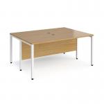 Maestro 25 back to back straight desks 1600mm x 1200mm - white bench leg frame and oak top