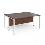 Maestro 25 back to back straight desks 1600mm x 1200mm - white bench leg frame and walnut top