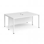 Maestro 25 back to back straight desks 1600mm x 1200mm - white bench leg frame, white top MB1612BWHWH