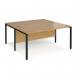 Maestro 25 back to back straight desks 1600mm x 1600mm - black bench leg frame, oak top MB1616BKO