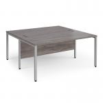 Maestro 25 back to back straight desks 1600mm x 1600mm - silver bench leg frame and grey oak top