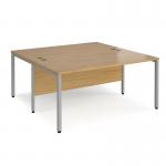 Maestro 25 back to back straight desks 1600mm x 1600mm - silver bench leg frame and oak top