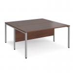 Maestro 25 back to back straight desks 1600mm x 1600mm - silver bench leg frame, walnut top MB1616BSW