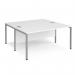 Maestro 25 back to back straight desks 1600mm x 1600mm - silver bench leg frame, white top MB1616BSWH