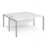 Maestro 25 back to back straight desks 1600mm x 1600mm - silver bench leg frame, white top MB1616BSWH